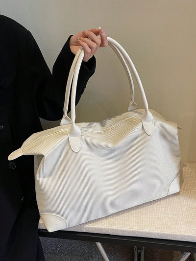 Creamy Corduroy Chic: Large Capacity Tote Bag for Women