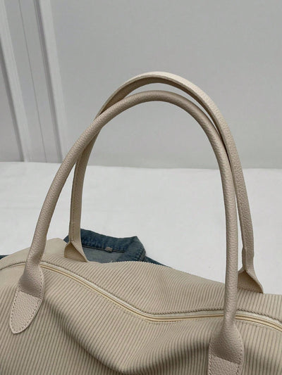 Creamy Corduroy Chic: Large Capacity Tote Bag for Women