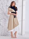 Modely Color Block A-Line Dress: Effortlessly Stylish with Waist Tie