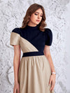 Modely Color Block A-Line Dress: Effortlessly Stylish with Waist Tie