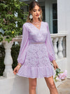 Elegant Lace Patchwork Lantern Sleeve Dress for Women - Perfect for Any Occasion