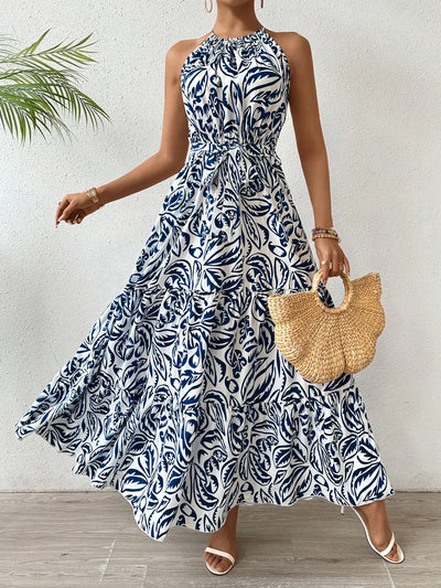 Chic Floral Maxi Dress with Tie Front – Perfect for Casual Beach Days