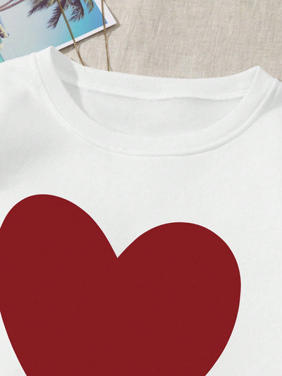 Plus Size Valentine's Day Heart Pattern Sweatshirt for Women