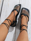 Summer Square Toe Fishnet Sandals: Colorful Crystal Hollow Mesh Slip-On Shoes