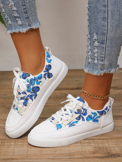 New Arrival: Fashionable Lace-Up Blue Bowknot Sneakers with Unique Design