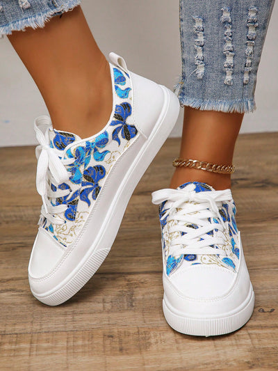 New Arrival: Fashionable Lace-Up Blue Bowknot Sneakers with Unique Design