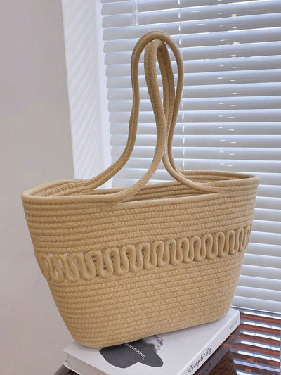 Chic and Practical: Women's Solid Color Woven Straw Tote Bag - Ideal for Daily Use, Vacation, and Leisure