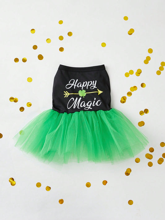 Lucky Paws: St.Patrick's Day Green Mesh Tutu Dress for Pets