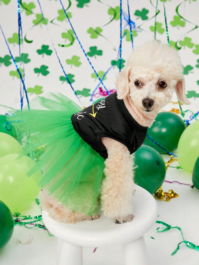 Lucky Paws: St.Patrick's Day Green Mesh Tutu Dress for Pets