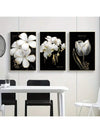 3-Piece Floral Canvas Painting Set for Modern Wall Decor - Black and White Design for Home and Hotel Decoration