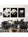 3-Piece Floral Canvas Painting Set for Modern Wall Decor - Black and White Design for Home and Hotel Decoration