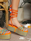 Chic Color Block Wedge Sandals: Tie-Up Straps and Chunky Sole