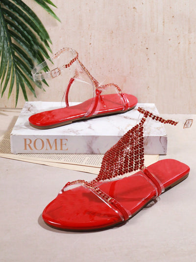 Sparkle in Style: Rhinestone-Decorated Flat Sandals for Women