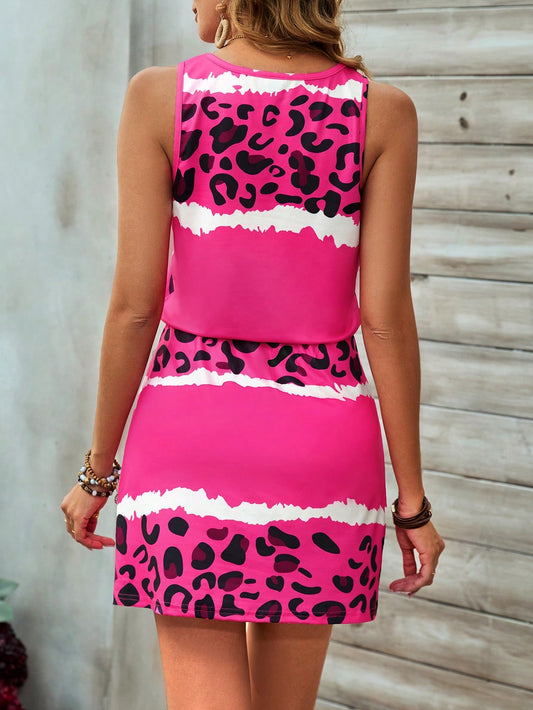 Wild and Free: Sleeveless Leopard Print Dress with Waist Ties