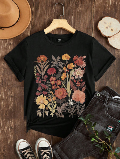 Floral Essence: Casual and Simple Women's T-Shirt for Summer