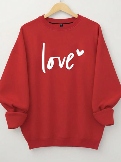 Charming Love Letter Heart Print Plus Size Sweatshirt for Women