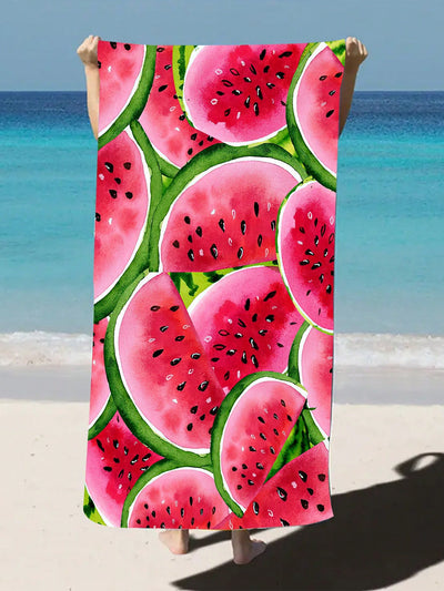 Upgrade your beach game with Watermelon Dreams: Ultra-Fine Fiber <a href="https://canaryhouze.com/collections/towels" target="_blank" rel="noopener">Beach Towel</a> for Summer Fun. Made from ultra-fine fibers, this towel is soft and lightweight, perfect for lounging in the sun. Plus, its fun watermelon design will make you stand out on the beach!