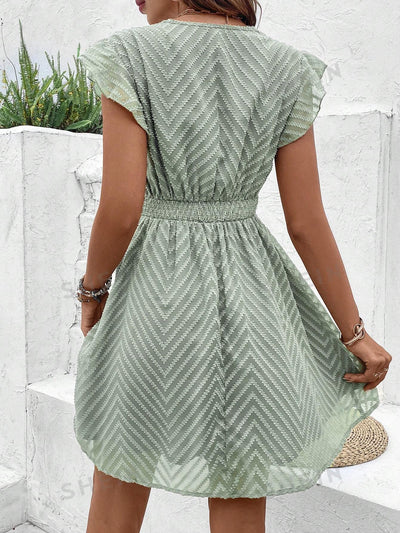 Chic and Stylish: Frenchy Lace Paneling Belted V-Neck A-Line Dress