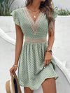 Chic and Stylish: Frenchy Lace Paneling Belted V-Neck A-Line Dress