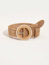 Bohemian Chic: Women's Pearl-Embellished Straw Belt for Beach Style