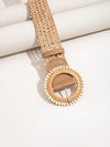 Bohemian Chic: Women's Pearl-Embellished Straw Belt for Beach Style