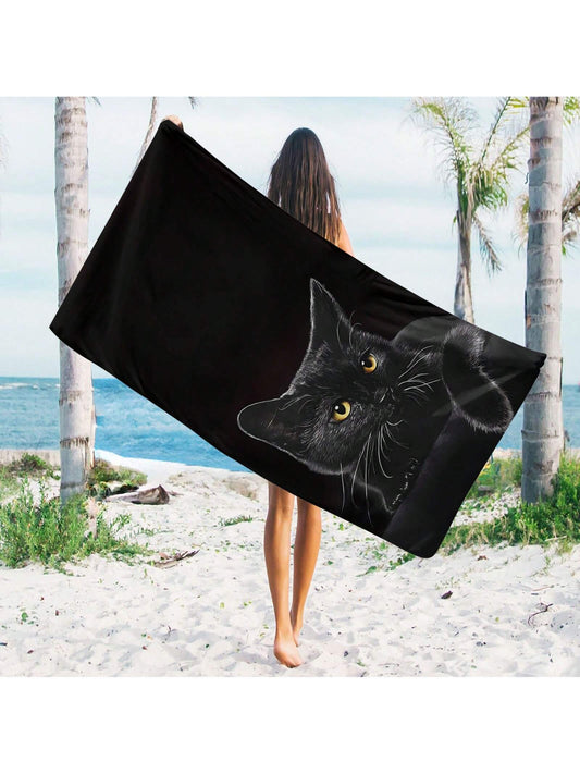 This ultra-fine fiber <a href="https://canaryhouze.com/collections/towels?sort_by=created-descending" target="_blank" rel="noopener">towel</a> features a trendy black cat pattern, making it the perfect accessory for summer adventures. It is highly absorbent and quick-drying, providing maximum comfort and convenience. Perfect for those who want to stay stylish while staying cool.