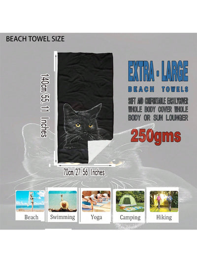 Black Cat Pattern Ultra-Fine Fiber Towel: Perfect for Summer Fun!