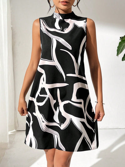 Bold and Beautiful: Splash Ink Print Mock Neck Dress