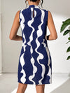 Chic Sleeveless Stand Collar Dress: Classic Women's Style with Printed Patterns