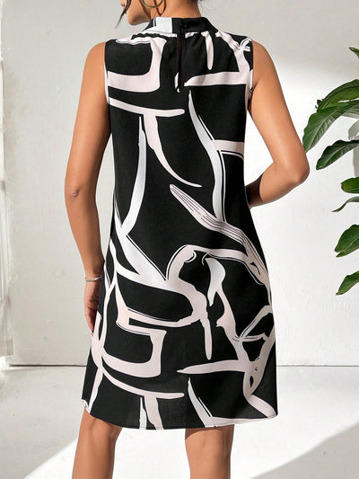 Bold and Beautiful: Splash Ink Print Mock Neck Dress