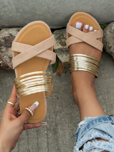 Roman Style Strappy Flip-Flops: Fashionable Flat Sandals for Women