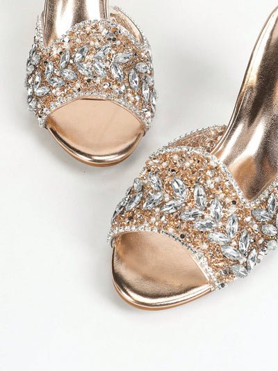 Sparkling Soiree: Women's Glittering Rhinestone Transparent Sandals for Parties and Gatherings