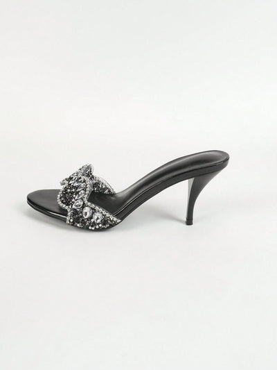 Shimmering Rhinestone Round Toe High Heeled Sandals - Perfect for Parties and Gatherings