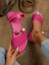 Summer Blossom: Floral Flat Sandals with Metal Buckle and Pearl Decoration for Women