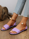 Summer Blossom: Floral Flat Sandals with Metal Buckle and Pearl Decoration for Women