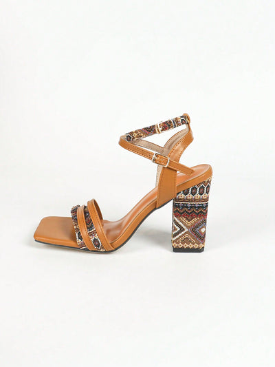 Retro Glam: Women's Double Buckle Chunky Heel Sandals