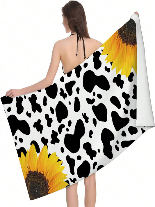 Sunflower Cow Print Microfiber Beach Towel - The Ultimate Summer Essential