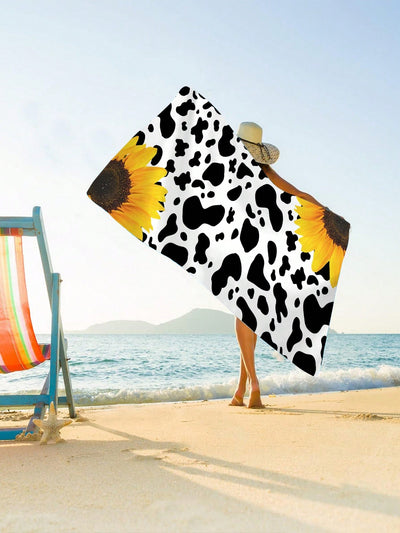 Sunflower Cow Print Microfiber Beach Towel - The Ultimate Summer Essential
