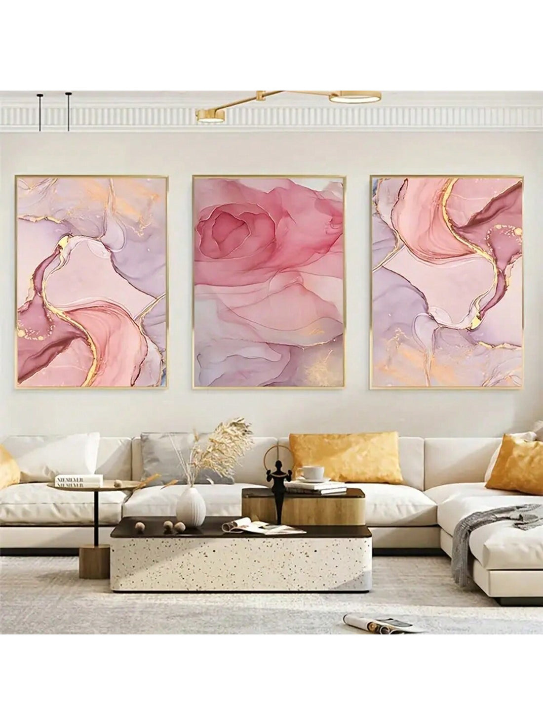 Transform your living space with this eye-catching 3-piece abstract pink marble canvas set! These frameless beauties bring a pop of modern flair to any wall, turning boring rooms into conversation starters. Perfect for adding that splash of personality to your living room without taking yourself too seriously. Who knew marble could be this fun?