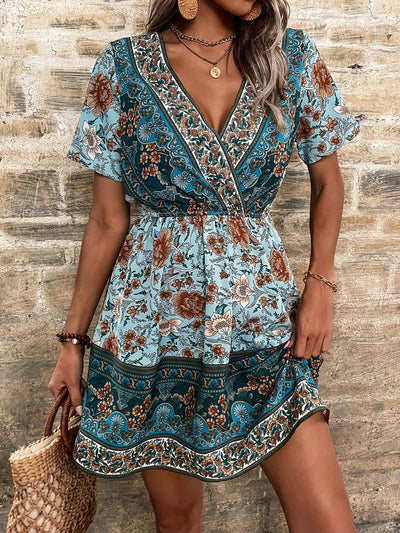 Chic Floral Crisscross V-Neck Dress for Effortless Vacation Style