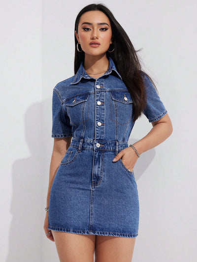 Stay Cool and Stylish in the Flap Pocket Button Front Denim Dress for Summer