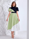 Modely Color Block A-Line Dress: Effortlessly Stylish with Waist Tie