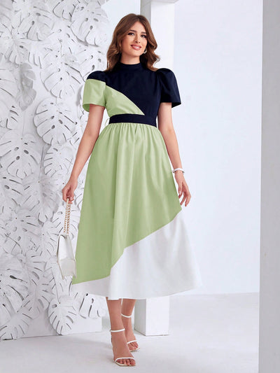 Modely Color Block A-Line Dress: Effortlessly Stylish with Waist Tie