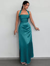 Elegant Backless Satin Maxi Dress with Halter Neck Design