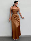 Elegant Backless Satin Maxi Dress with Halter Neck Design