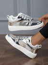 Shimmer in Style: Metallic Silver Perforated Sneakers for Women