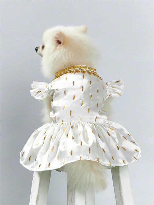 Dazzling Gold Foil Printed Satin Pet Dress: Glamorous Clothing for Stylish Cats and Dogs