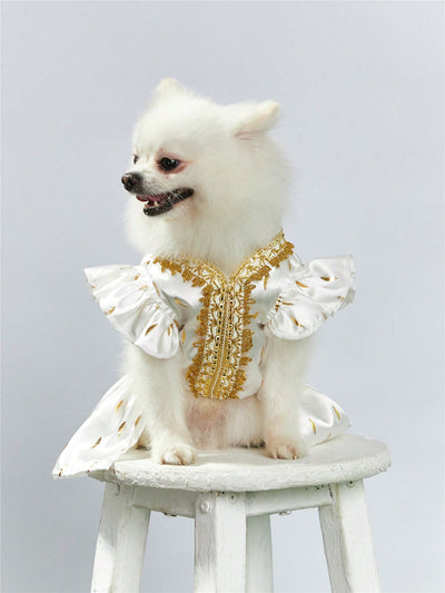 Dazzling Gold Foil Printed Satin Pet Dress: Glamorous Clothing for Stylish Cats and Dogs