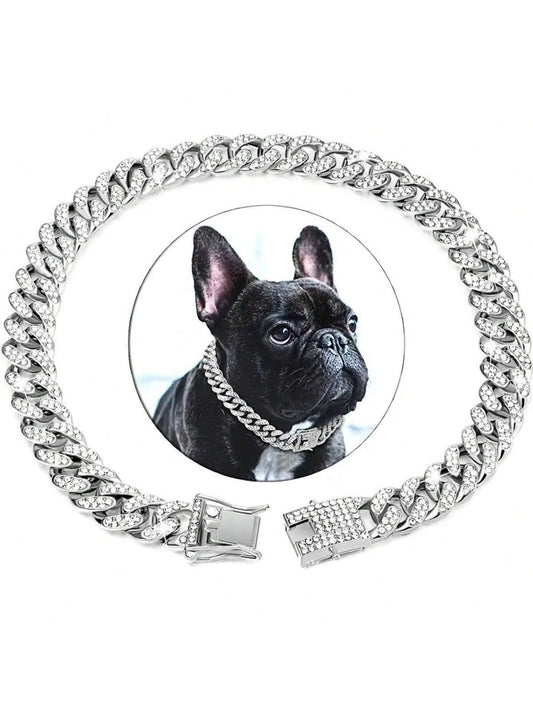 Stylish and Durable Pet Accessory: Collar Dog Chain with Secure Buckle and Artificial Diamonds