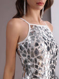 White bodycon party mini dress with reflective finish